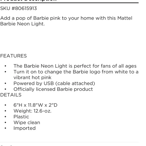 Official Mattel Barbie Pink Neon Sign-USB powered NIB - Picture 5 of 5